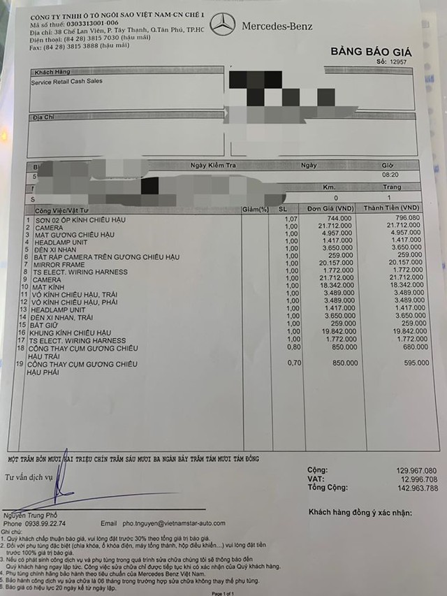 Bị gương tặc hỏi thăm, chủ xe Mercedes-Benz S 450 mất hơn 140 triệu đồng thay đồ chính hãng - Ảnh 1.